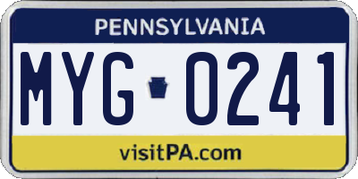 PA license plate MYG0241