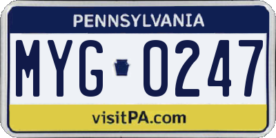 PA license plate MYG0247