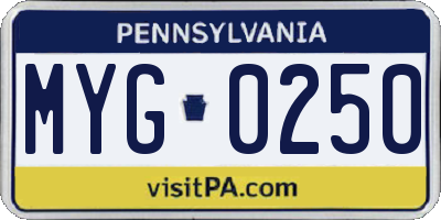 PA license plate MYG0250