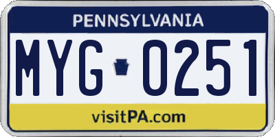 PA license plate MYG0251