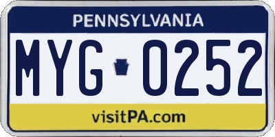 PA license plate MYG0252