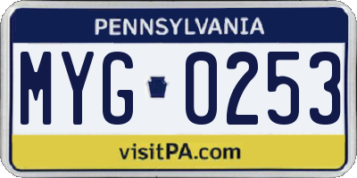 PA license plate MYG0253