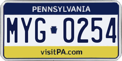 PA license plate MYG0254