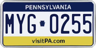 PA license plate MYG0255