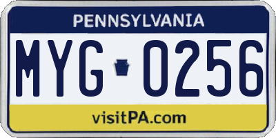 PA license plate MYG0256