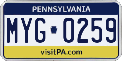 PA license plate MYG0259