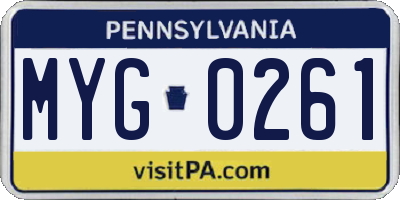 PA license plate MYG0261