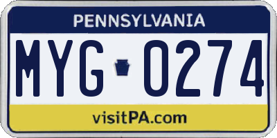 PA license plate MYG0274
