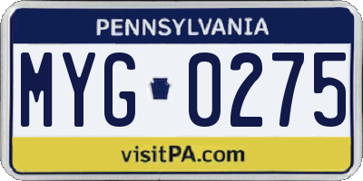 PA license plate MYG0275