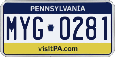 PA license plate MYG0281