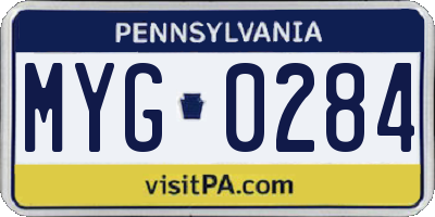PA license plate MYG0284