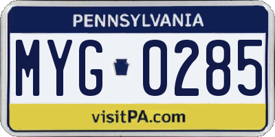 PA license plate MYG0285