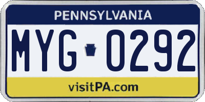 PA license plate MYG0292