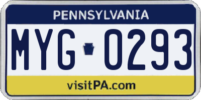 PA license plate MYG0293