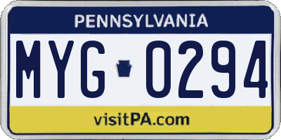 PA license plate MYG0294