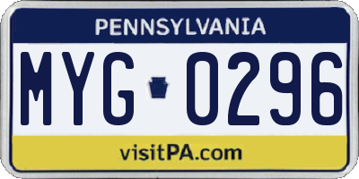 PA license plate MYG0296