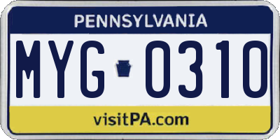 PA license plate MYG0310