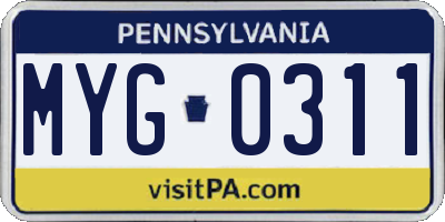 PA license plate MYG0311