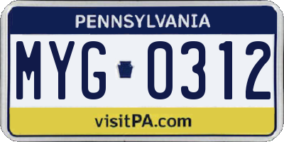 PA license plate MYG0312