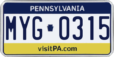 PA license plate MYG0315