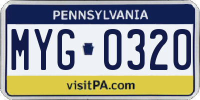 PA license plate MYG0320