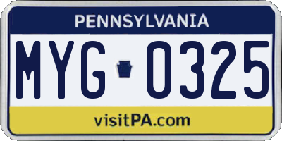 PA license plate MYG0325