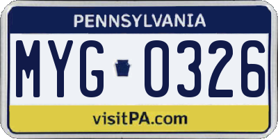 PA license plate MYG0326