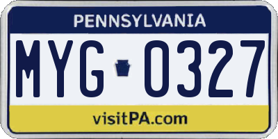 PA license plate MYG0327