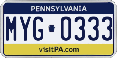 PA license plate MYG0333