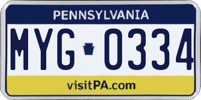 PA license plate MYG0334