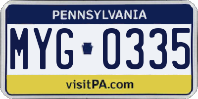 PA license plate MYG0335