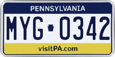 PA license plate MYG0342