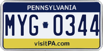 PA license plate MYG0344
