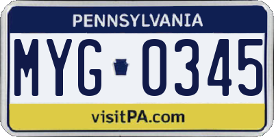 PA license plate MYG0345