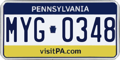 PA license plate MYG0348