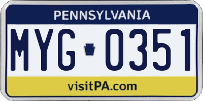 PA license plate MYG0351