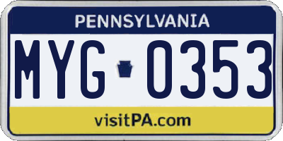 PA license plate MYG0353