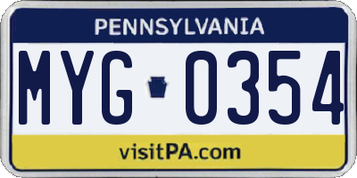 PA license plate MYG0354