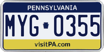 PA license plate MYG0355