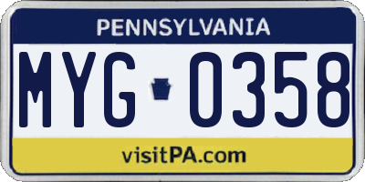 PA license plate MYG0358