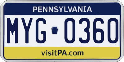 PA license plate MYG0360