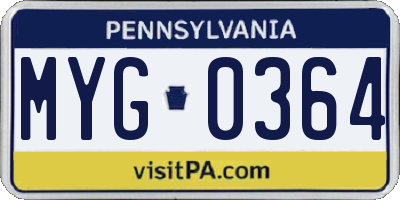 PA license plate MYG0364