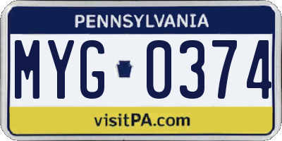 PA license plate MYG0374