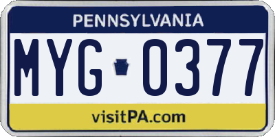 PA license plate MYG0377
