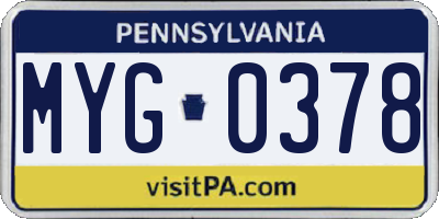 PA license plate MYG0378