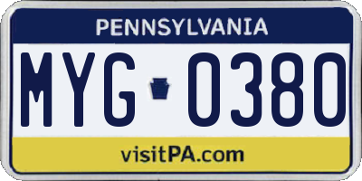 PA license plate MYG0380