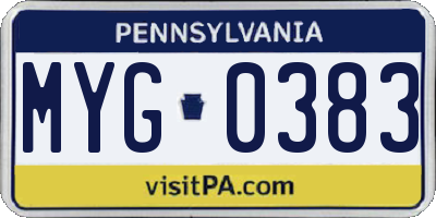PA license plate MYG0383