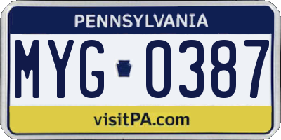 PA license plate MYG0387