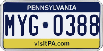 PA license plate MYG0388