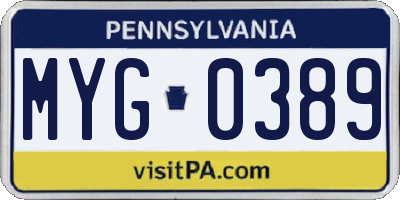 PA license plate MYG0389